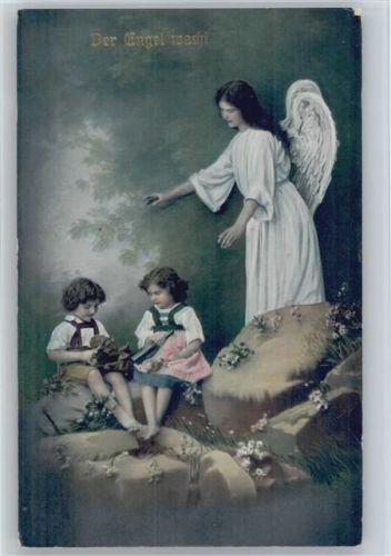 1911 Serie 1916 - Kinder mit Geschenken im Wald, der Schutzengel wacht