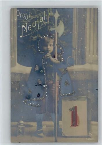 1909 Neujahr - Kind als Nachtwächter, Foto AK