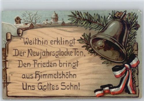 Neujahr schwarz-weiss-rot - Neujahrsglocke und Vers