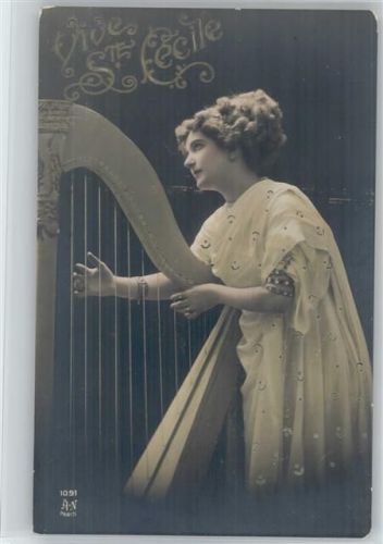 Vive Ste Cecile - Verlag A. Noyer Paris Nr. 1091 Foto AK Harfenspielerin