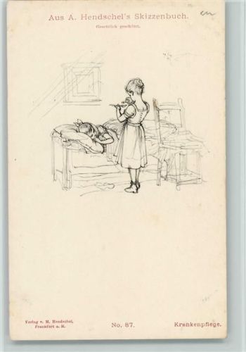 1900 Aus Hendschels Skizzenbuch Nr. 87 AK Krankenpflege der Kinder, Medizin geben