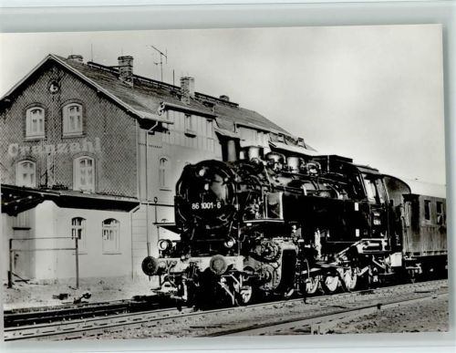 Lok 86 1001 mit Sonderzug in Caranzahö Herbst 1979 AK Bahnhof