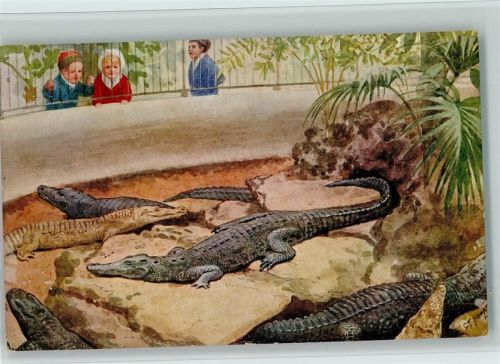 und Alligatoren im Zoo - Künstlerkarte signiert