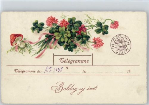 1935 Neujahr, Telegramm - Glücksklee und Fliegenpilze