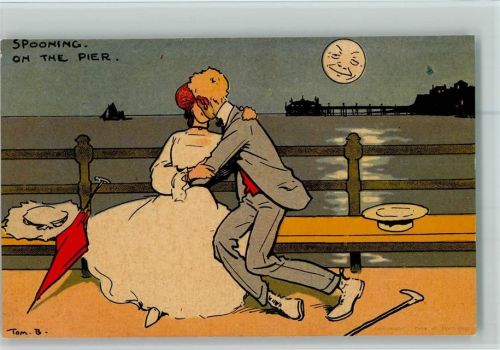 Spooning on the Pier - sign Tom Browne - Mondschein, Liebespaar