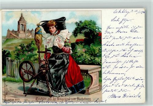 1900 Spinnerin schöne AK Trachten von Bückeburg , Verlag Kaulmann Nr. 8472 AK