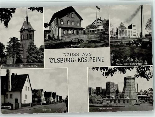 Ölsburg 1965 Ilseder Hütte Sinteranlage, Feldweg, Bahnhof, AK