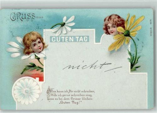 1899 Serie 9079 Kinderköpfe in den Margeriten Blüten, "Guten Tag