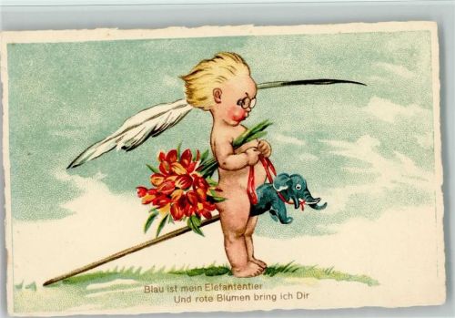 Blau ist mein Elefantentier und rote Blumen bring ich Dir - Schreibfeder ca 1930 AK