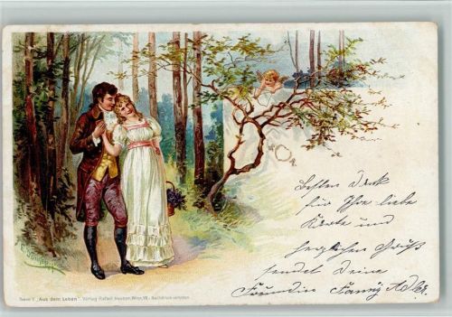 Serie V aus dem Leben - litho - Amor und Liebespaar