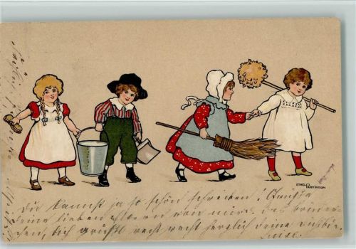 Kinder wollen putzen 1913 AK Parkinson, E. Künstlerkarte