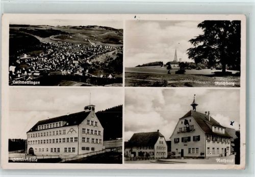Onstmettingen 1945 Schule, Raichberg mit Funkturm , Rathaus AK