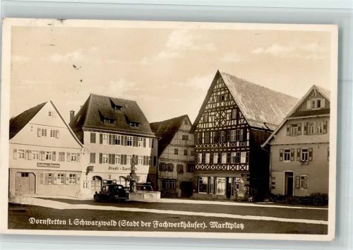 Dornstetten 1956 Marktplatz, Auto, Apotheke , Gasthaus AK