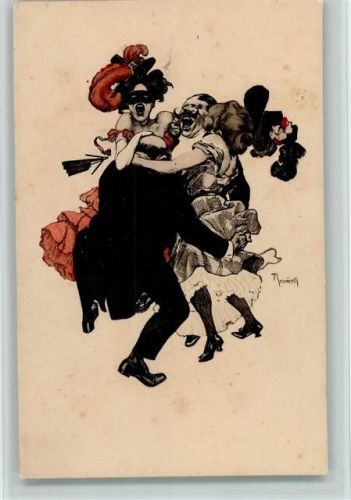 Serie I Nr. 4 AK Erotik - Frauen mit Masken , sign Reznicek