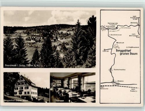 Brandmatt Berggasthof "Grüner Baum" u. Landkarte, sehr gute Erhaltung AK
