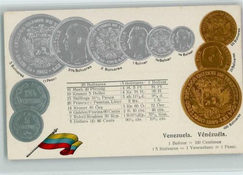 Münzenkarte und Nationalflagge, Venezuela , gute Erhaltung AK