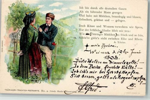 Thüringer Trachten Postkarte Nr. 4 - AK Trachten Thüringen 1898 Lithographie / Künstlerkarte