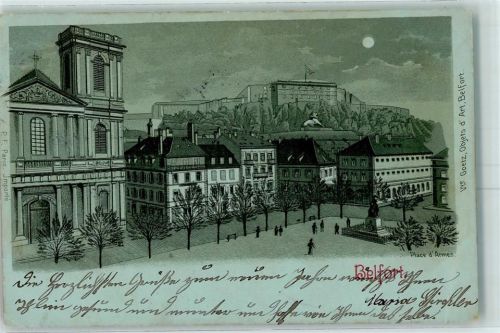 Belfort 1898 Place d'Armes Lithographie/Mondschein