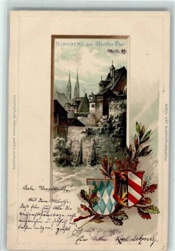 Nürnberg 1899 Wöhrder Tor Lithographie/Prägedruck