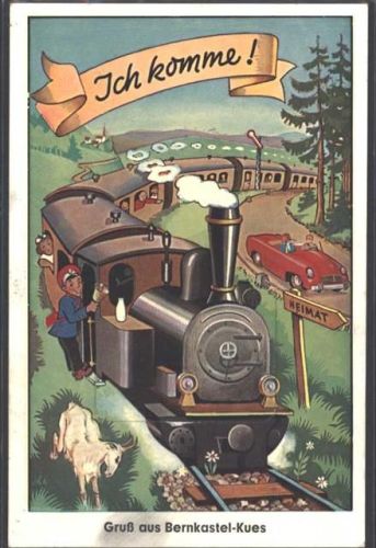 Bernkastel-Kues Dampflokomotive Geisbock Schaffner Glocke Nachgebühr-Stempel