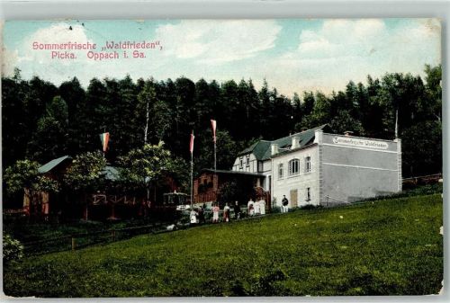 Oppach 1903 Gasthaus Sommerfrische Waldfrieden Schwarz-Weiß-Rot Fahne