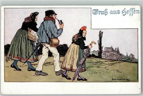 1911 Regenschirm Pfeife Hessen Nr. 125 sign. Ubbelohde AK