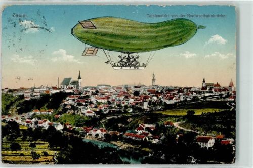 Znojmo Nordwestbahnbrücke Kirche Zeppelin Gurke
