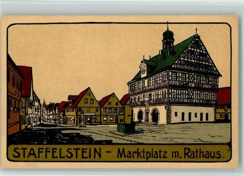 96231 W8623 Staffelstein , Oberfr Künstlersteindruck Marktplatz mit Rathaus