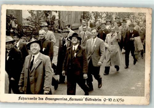 97348 W8711 Hüttenheim i Bay Foto AK Fahnenweihe des Gesangvereins Harmonie Hüttenheim 9.-10. Juni 1956 Ort lt. Fotograf