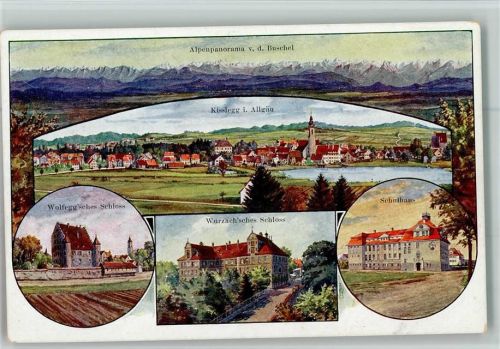 Kißlegg Alpenpanorama v. d. Buschel Ortsansicht Wolfegg'sches Schloss Wurzach'sches Schloss Schulhaus