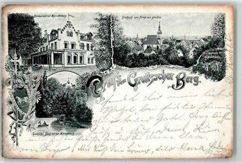 Groitzsch 1900 Wiprechtsburg Groitscher Berg Gasthaus zur Wiprechtsburg Wappen