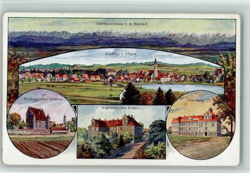 Kißlegg Alpenpanorama v. d. Buschel Wolfeggsches Schloss Wurzachsches Schloss Schulhaus