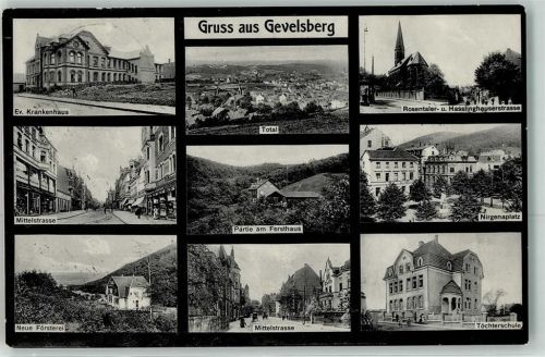 Gevelsberg 1913 ev. Krankenhaus Mittelstraße Neue Försterei Forstamt Töchterschule Nirgenaplatz Rosentaler- u. Hasslinghauserstraße