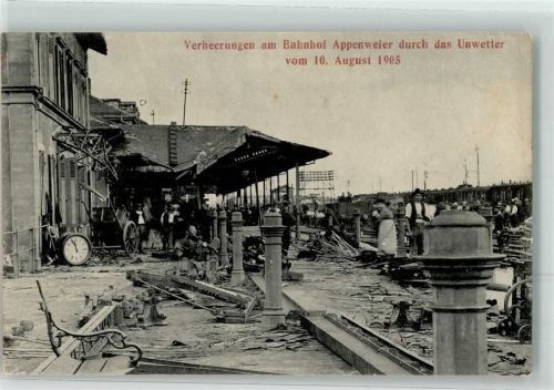 Appenweier 1905 Verheerung am Bahnhof durch das Unwetter 10.8.