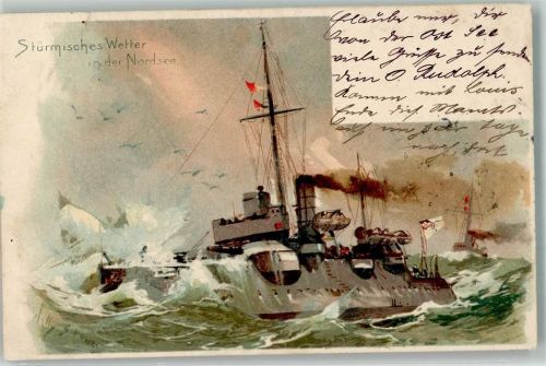 1901 Stürmisches Wetter in der Nordsee Marine Kriegsschiff