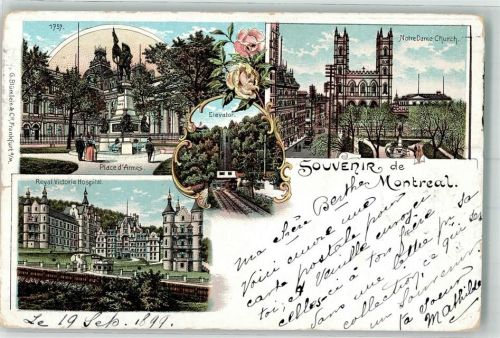 Montreal 1899 Place d'Armes Elevator Notre Dame Church Royal Victoria Hospital