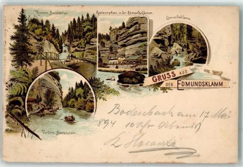 Hrensko 1894 Hintere Bootstation Edmundsklamm Lithographie