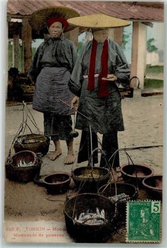 Hanoi 1906 Tracht Marktszene Briefmarke Bildseite