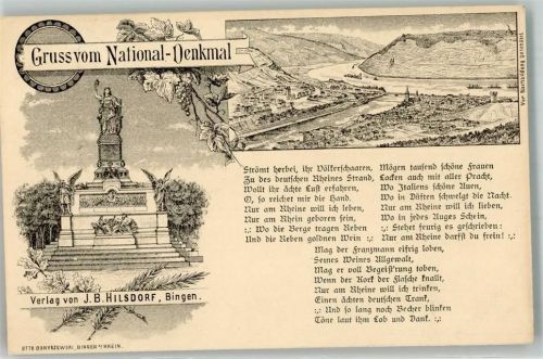 Niederwalddenkmal Das Nationaldenkmal und Vogelschau von Bingen mit patriotischem Gedicht Verlag Hilsdorf Vorläufer Vorläufer