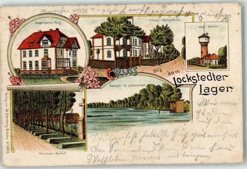 Lockstedt 1906 Lager Wasserturm Offizier-Wohngebäude Kommandanten-Haus Franzosen-Kirchhof Badeplatz im Lohmühlenteich