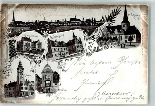 Salzwedel 1899 Rathaus Kgl. Gymnasium Kgl. Amtsgericht Steintor St. Katharinen-Kirche