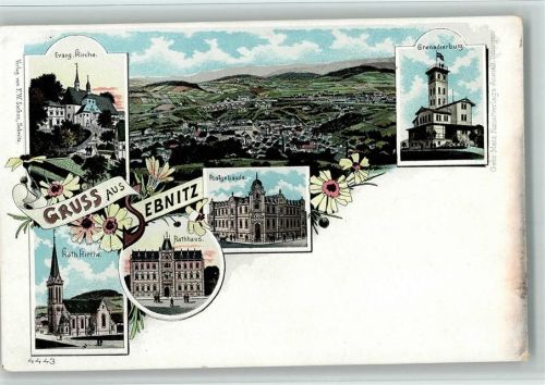 01855 O8360 Sebnitz 1898 Lithographie Gruss aus - Grenadierburg, Kirchen, Rathaus , Post AK