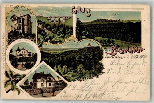 Frankenberg 1899 Lützelhöhe Villen Viadukt Lithographie