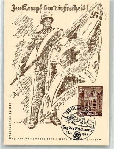 Berlin Tag der Briefmarke 1941 sign. Ax Heu Truppenfahne der Wehrmacht