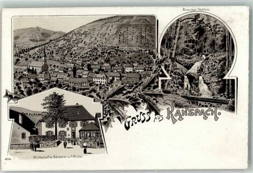 Ranspach Brüscher Hohfels Gasthaus Bäckerei P. Müller Lithographie