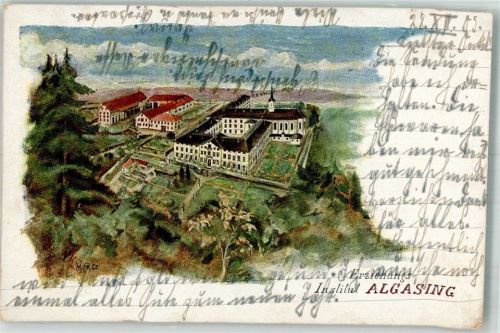 84405 W8251 Algasing 1905 Lithographie / Künstlerkarte Erziehungsinstitut Algasing signiert M. R.