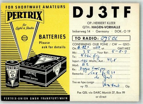 Frankfurt Pertrix for Radio Werbung To Radio DJ5 OL 1959