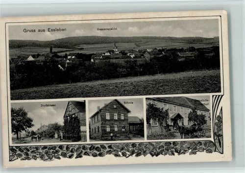 Eßleben 1913 Dorfstrasse, Schule, Gemeinde Gasthof AK