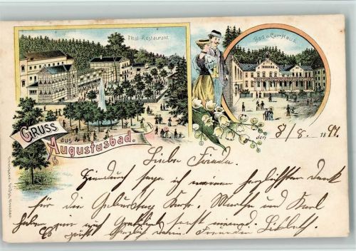 Liegau-Augustusbad 1897 Gruss aus - Kurhaus, Thal-Restaurant AK Gute Erhaltung , kl. Flecken