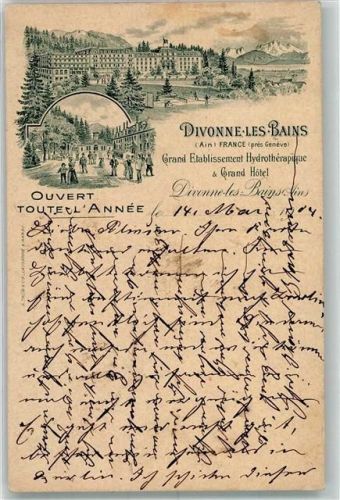 Divonne-les-Bains 1904 Grand Etablissement Hydrotherapique Grand Hotel Lithographie